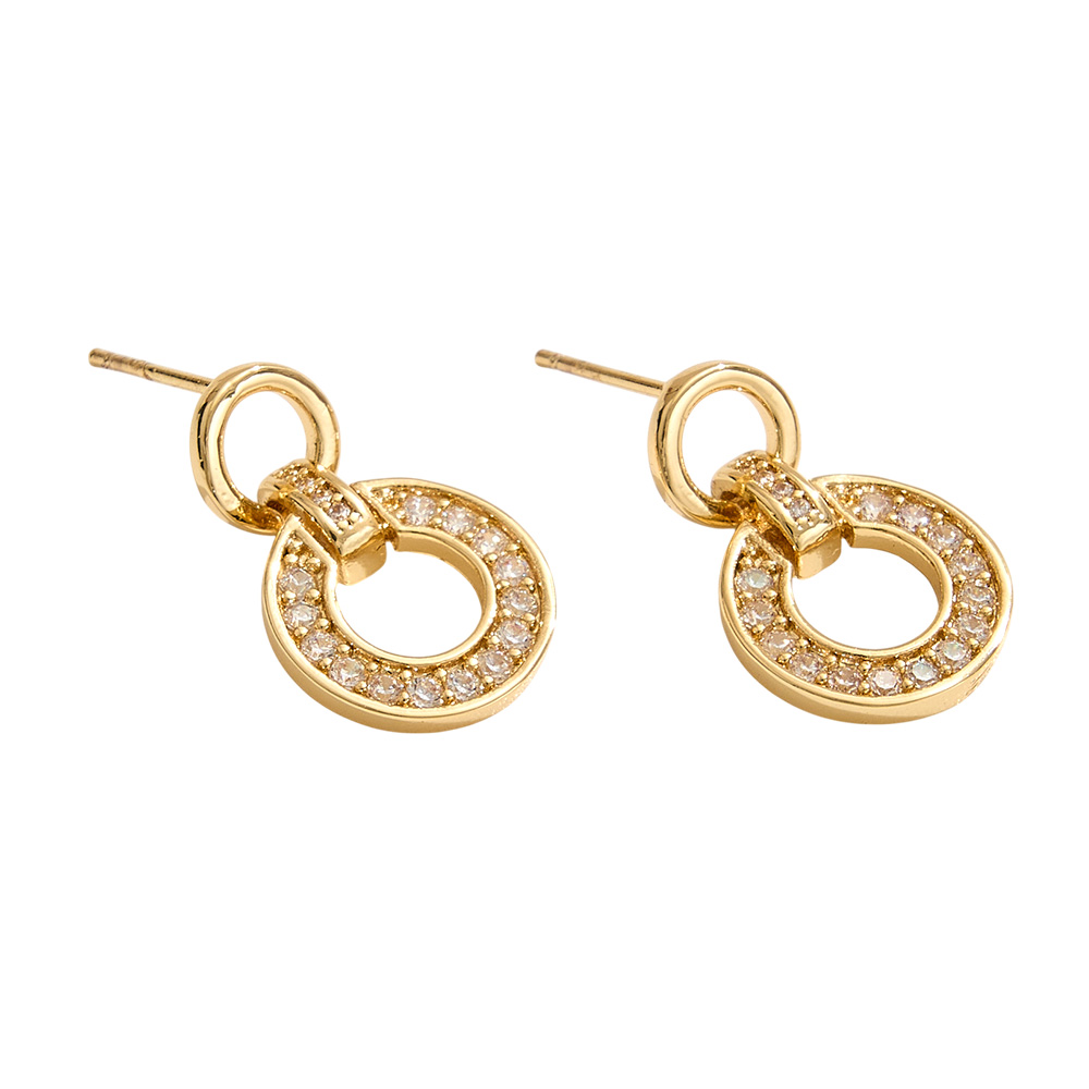 White Gold Dipped CZ Stone Paved Hoop Link Drop Earrings