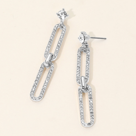 Rhinestone Paved Chain Link Drop Earrings