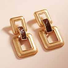 Load image into Gallery viewer, Vintage Square Link Chain with Embossed Faux Leather Earrings
