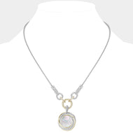 14K Gold Plated Two Tone Mother Of Pearl Round Pendant Necklace