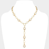 Pearl Bezel Station Y Shaped Necklace