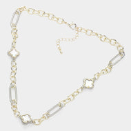 14K Gold Plated Mother Of Pearl Quatrefoil Pointed Chain Necklace