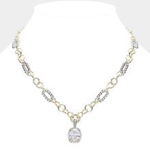 Load image into Gallery viewer, Oval CZ Stone Pendant Pointed 14K Gold Plated Two Tone Chunky Chain Necklace
