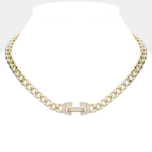 Load image into Gallery viewer, 14K Gold Plated CZ Stone Paved Lock Pointed Chain Necklace
