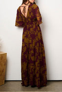 SHORT SLEEVE MULTI PRINT SURPLICE MAXI DRESS