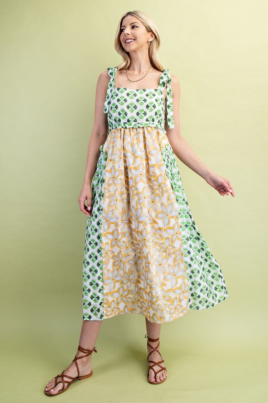 Mixed Print Midi Dress