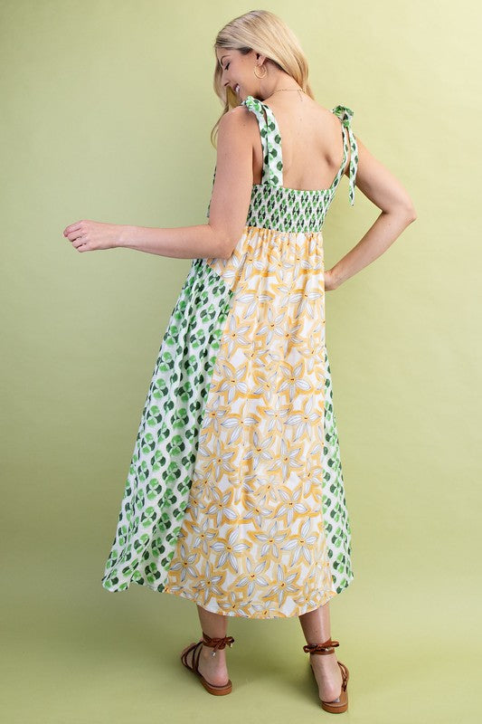 Mixed Print Midi Dress