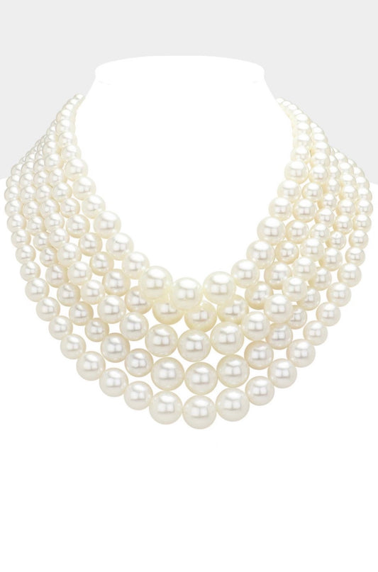 Pearl Multi Strand Bib Necklace