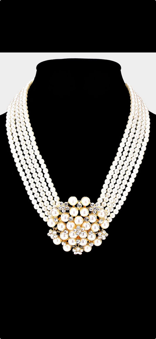 Pearl Cluster Flower Necklace Set
