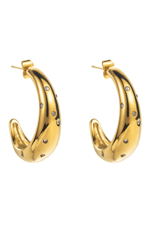 Stainless Steel Huggie Hoop Earrings With Zirconia