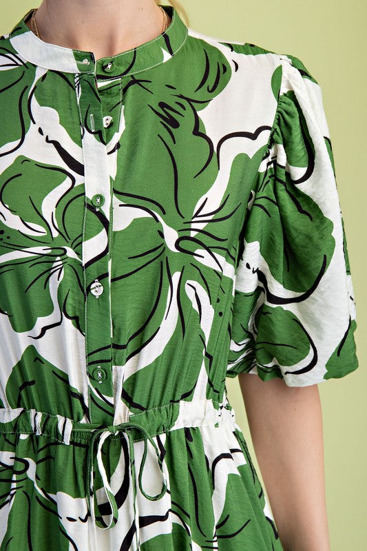 Bold Floral Print Tiered Midi Dress