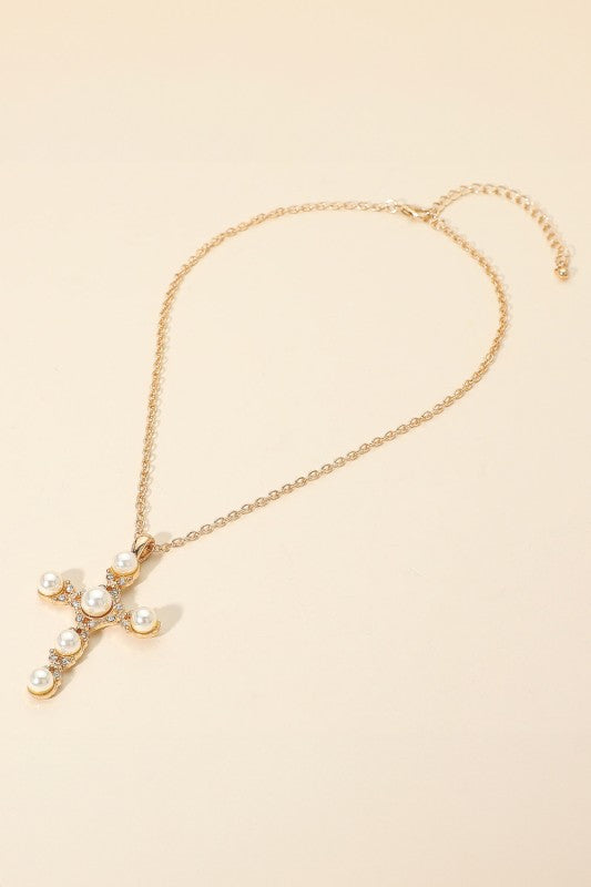Pearl Cross Pendant Necklace