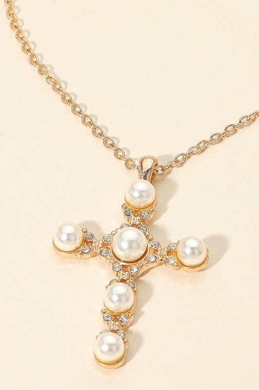 Pearl Cross Pendant Necklace