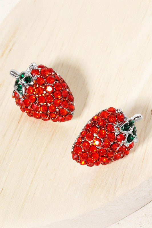 Crystal Paved Strawberry Stud Earrings