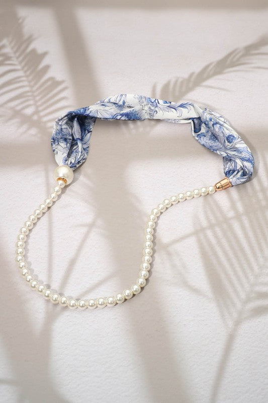 Secret Box_floral Fabric Scarf Pearl Necklace