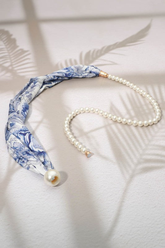 Secret Box_floral Fabric Scarf Pearl Necklace