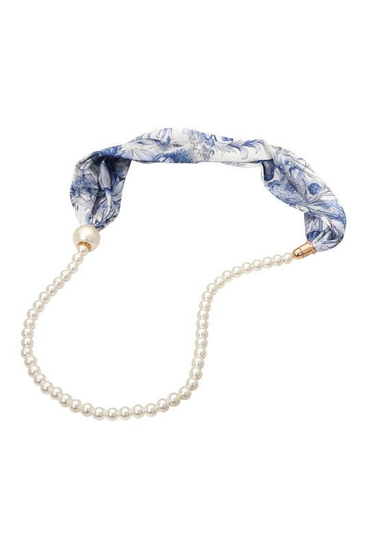 Secret Box_floral Fabric Scarf Pearl Necklace