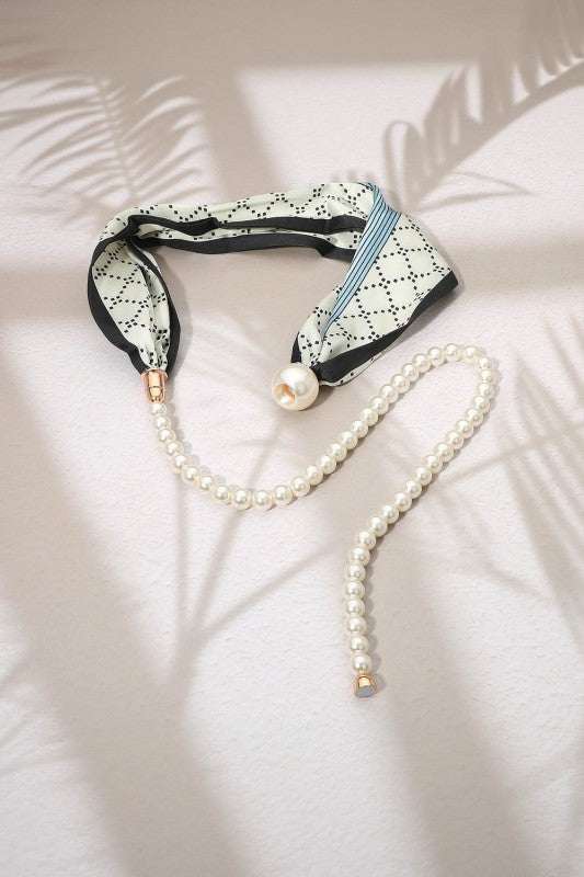 Secret Box_floral Fabric Scarf Pearl Necklace