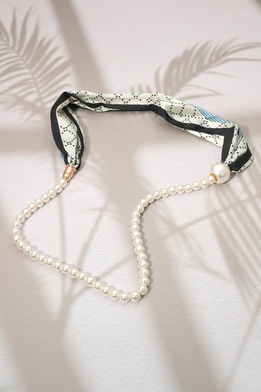 Secret Box_floral Fabric Scarf Pearl Necklace