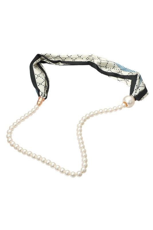 Secret Box_floral Fabric Scarf Pearl Necklace