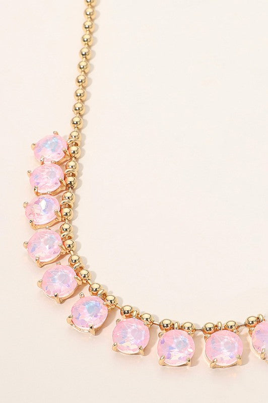 Cushion Teardrop Round Stone Link Evening Necklace