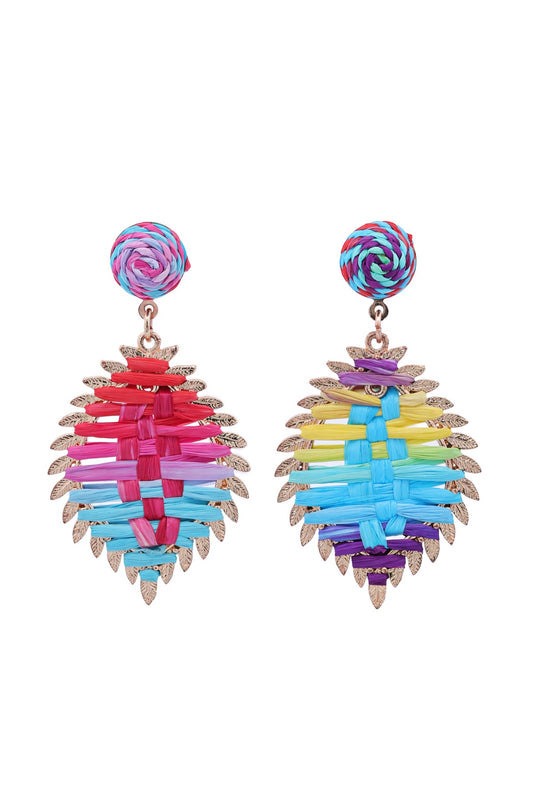 Handmade Rattan Color Block Leaf Earrings