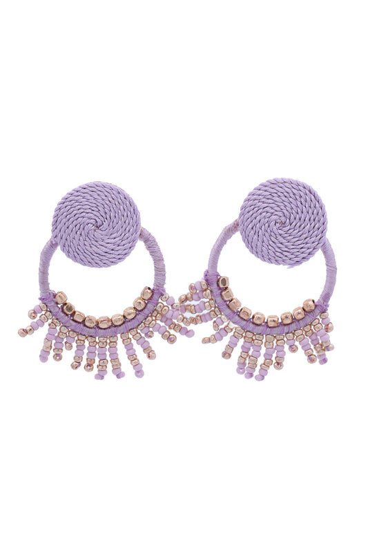 Thread Wrapped Ring with Bead Fringe Earrings