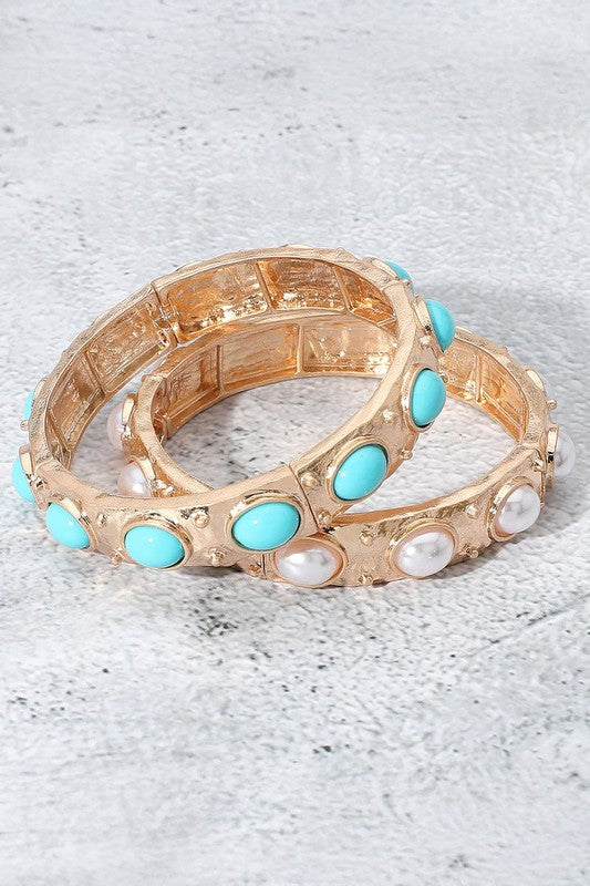 Oval Pearl Paved Stretch Bracelet
