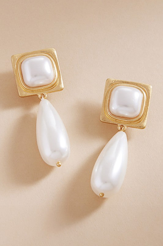 Long Teardrop Pearl Dangle Earrings