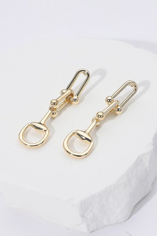 14k Gold Horsebit Industrial Chain Drop Earrings