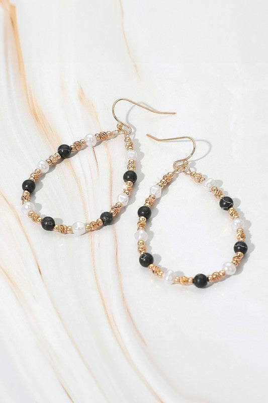 Pearl Metal Ball Beaded Teardrop Dangle Earrings
