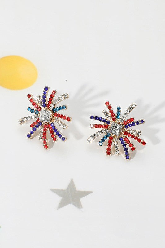 American Usa Stone Paved Firework Stud Earrings