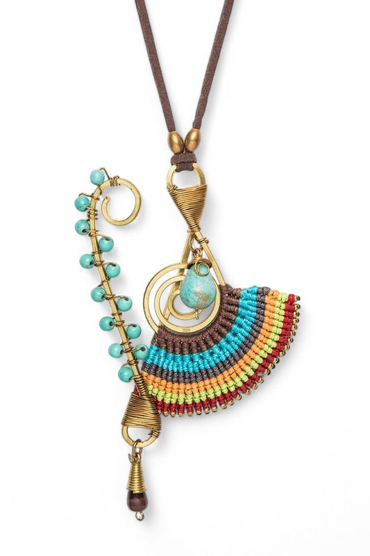Hand Made Woven Wired Pendant Long Necklace