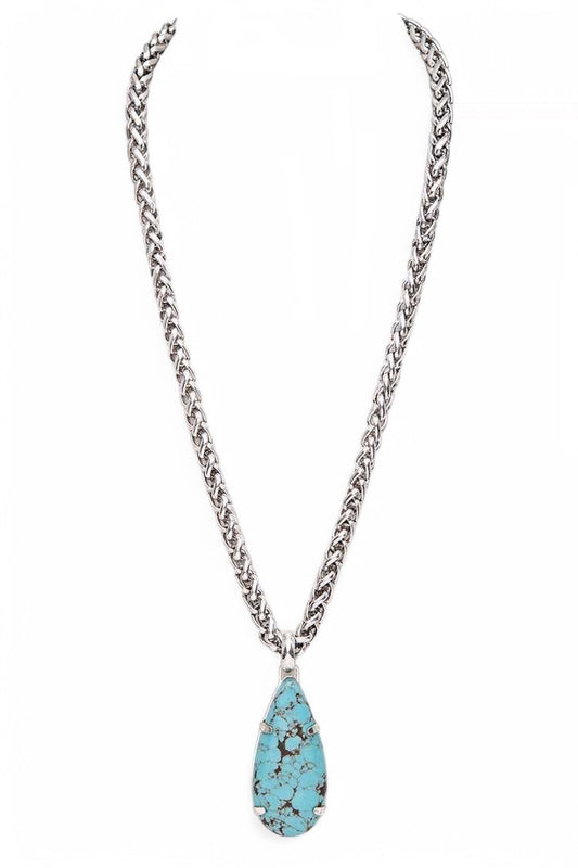 Stone Teardrop Pendant Rope Chain Western Necklace
