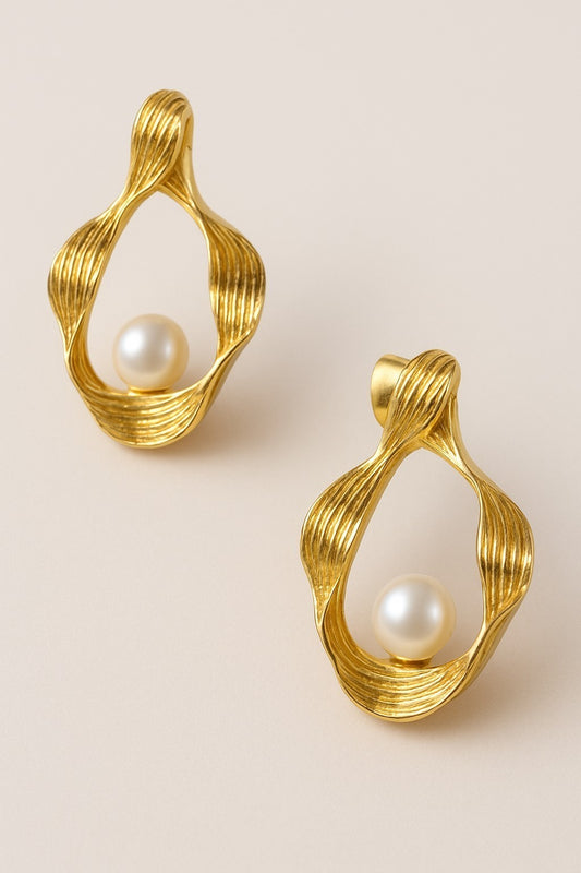 Stainless Steel Pearl Accent Iconic Post Earrings