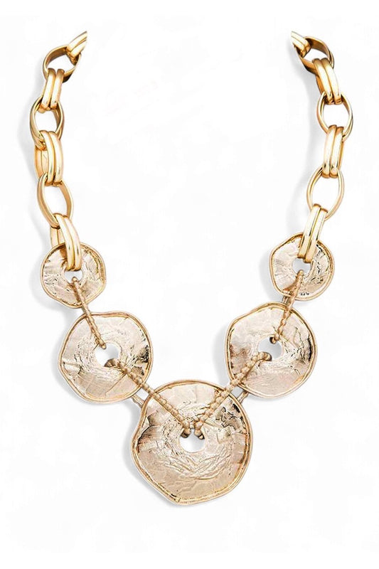 Metal Disk Statement Necklace Set