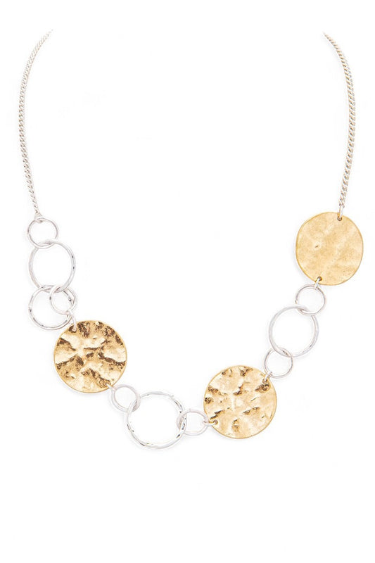 Hammered Disk Station Collar Necklace Set