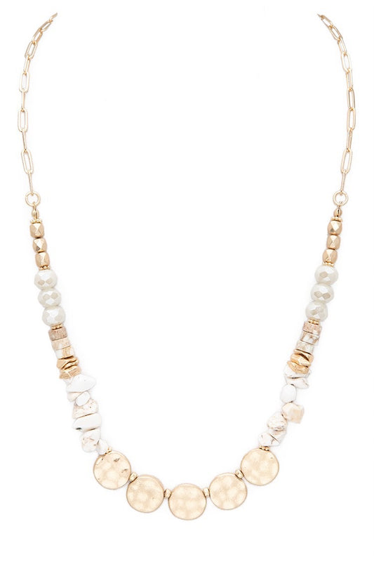 Texture Coin Disk Mix Beads Necklace Set