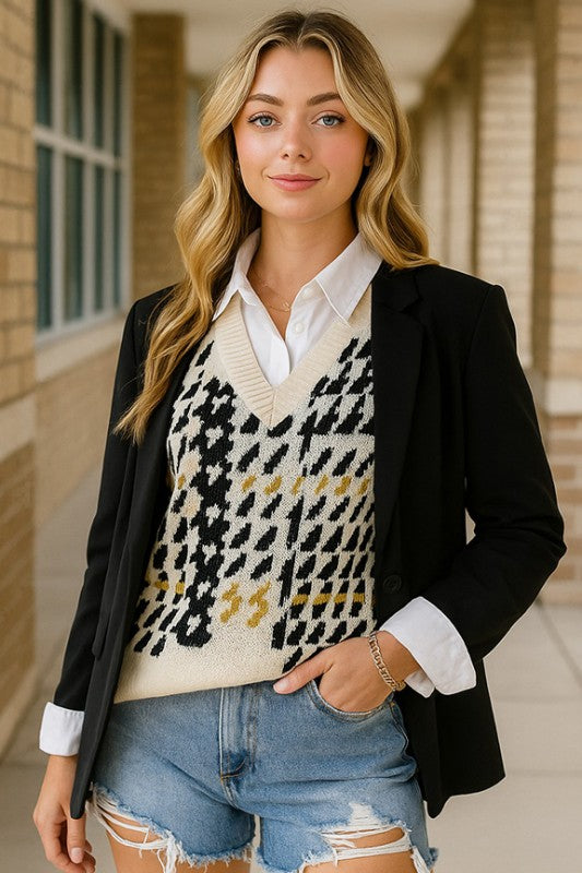 Harper Houndstooth Knit Vest
