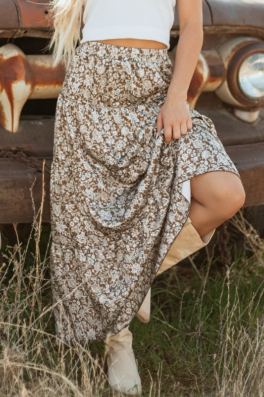 Floral Print High Waist Loose Maxi Skirt