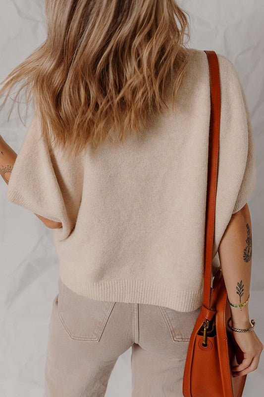 Pearl Bow Embellished Dolman Short Sleeve Sweater