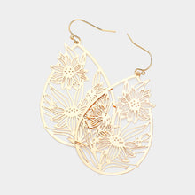 Load image into Gallery viewer, Brass Metal Flower Filigree Teardrop Dangle Earrings
