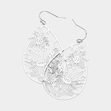 Load image into Gallery viewer, Brass Metal Flower Filigree Teardrop Dangle Earrings
