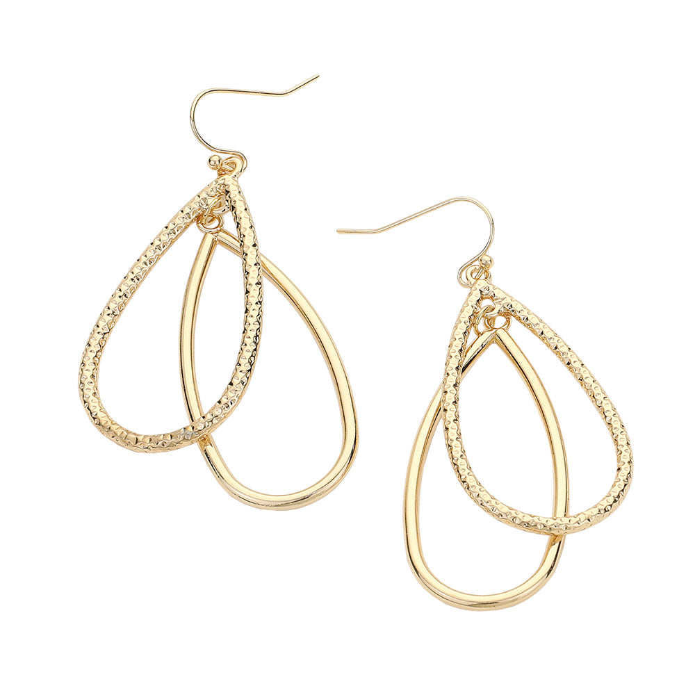Textured Metal Double Teardrop Dangle Earrings