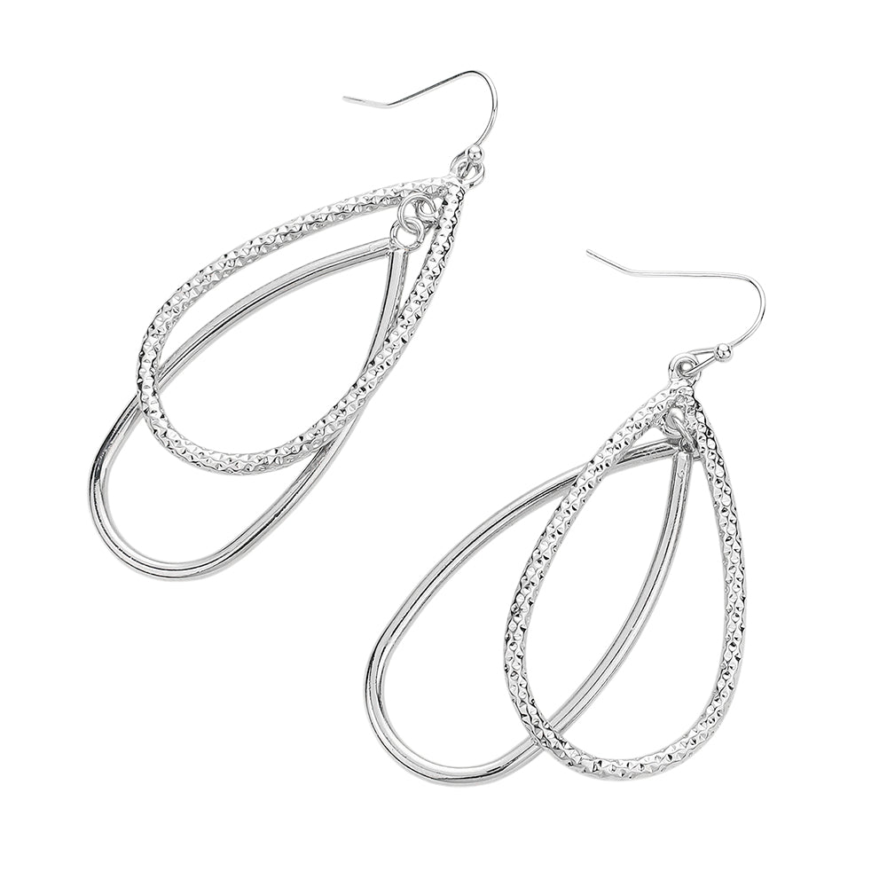 Textured Metal Double Teardrop Dangle Earrings