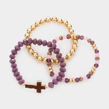 Load image into Gallery viewer, 3PCS - Druzy Cross Accented Metal Ball Faceted Beaded Stretch Bracelets

