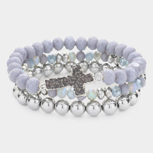 Load image into Gallery viewer, 3PCS - Druzy Cross Accented Metal Ball Faceted Beaded Stretch Bracelets
