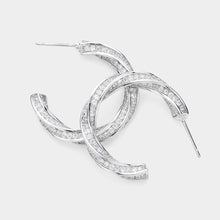 Load image into Gallery viewer, CZ Stone Paved Twisted Metal Hoop Earrings
