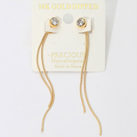 14K Gold Dipped Hypoallergenic Stone Bezel Accent Long Chain Drop Earrings (Copy)