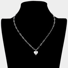 Load image into Gallery viewer, Brass Metal Paper Clip Chain Heart Pendant Necklace
